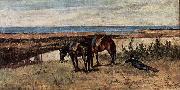 Giovanni Fattori Soldat mit zwei Pferden am Ufer des Meeres Spain oil painting artist